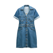 (W) Zara Z1975 Mini Denim Dress Medium Blue