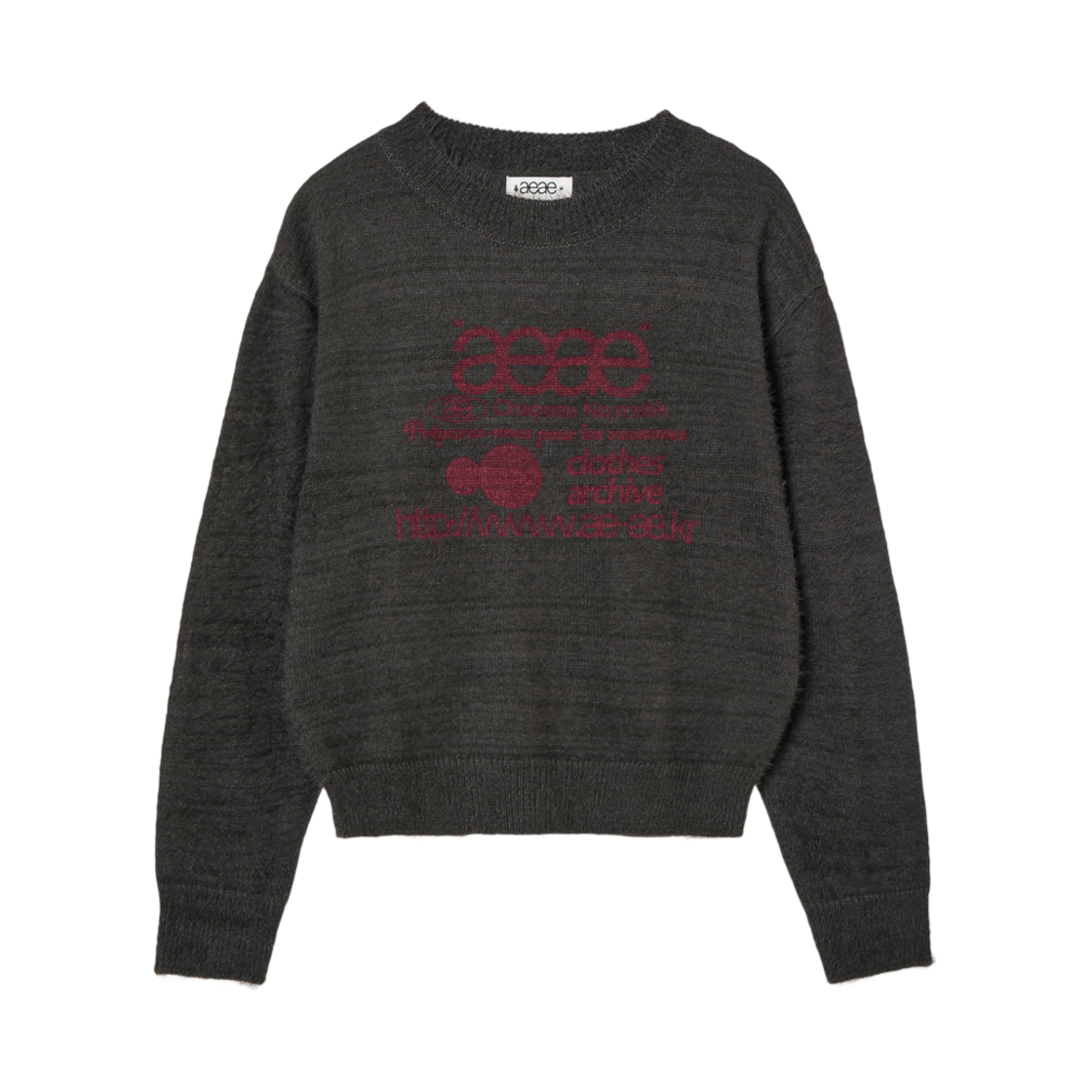 (W) 에이에이 웹 로고 크롭 헤어리 니트 차콜((W) Aeae Web Logo Crop Hairy Knit Charcoal)