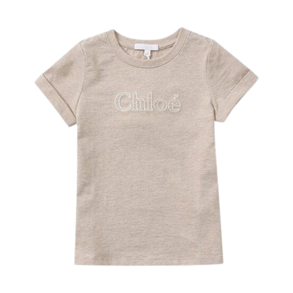 C20112-C03 (Kids) Chloe Logo Print Cotton T-Shirt Beige