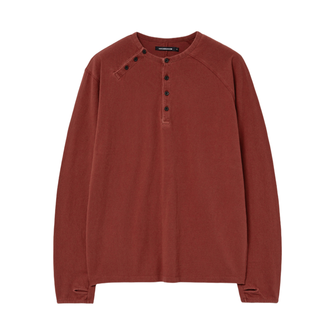 해칭룸 더블 헨리넥 티셔츠 블리치드 레드(Hatchingroom Double Henley Neck T-Shirt Bleached Red)