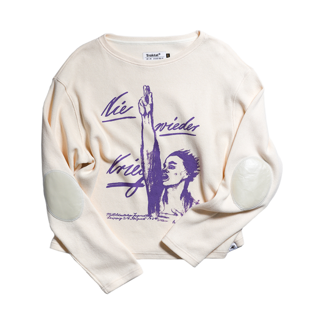 트락타트 다시는 전쟁 그만 엘보우 패치 보트넥 롱슬리브 크림(Traktat Never Again War Elbow Patch Boat Neck Long Sleeve Cream)