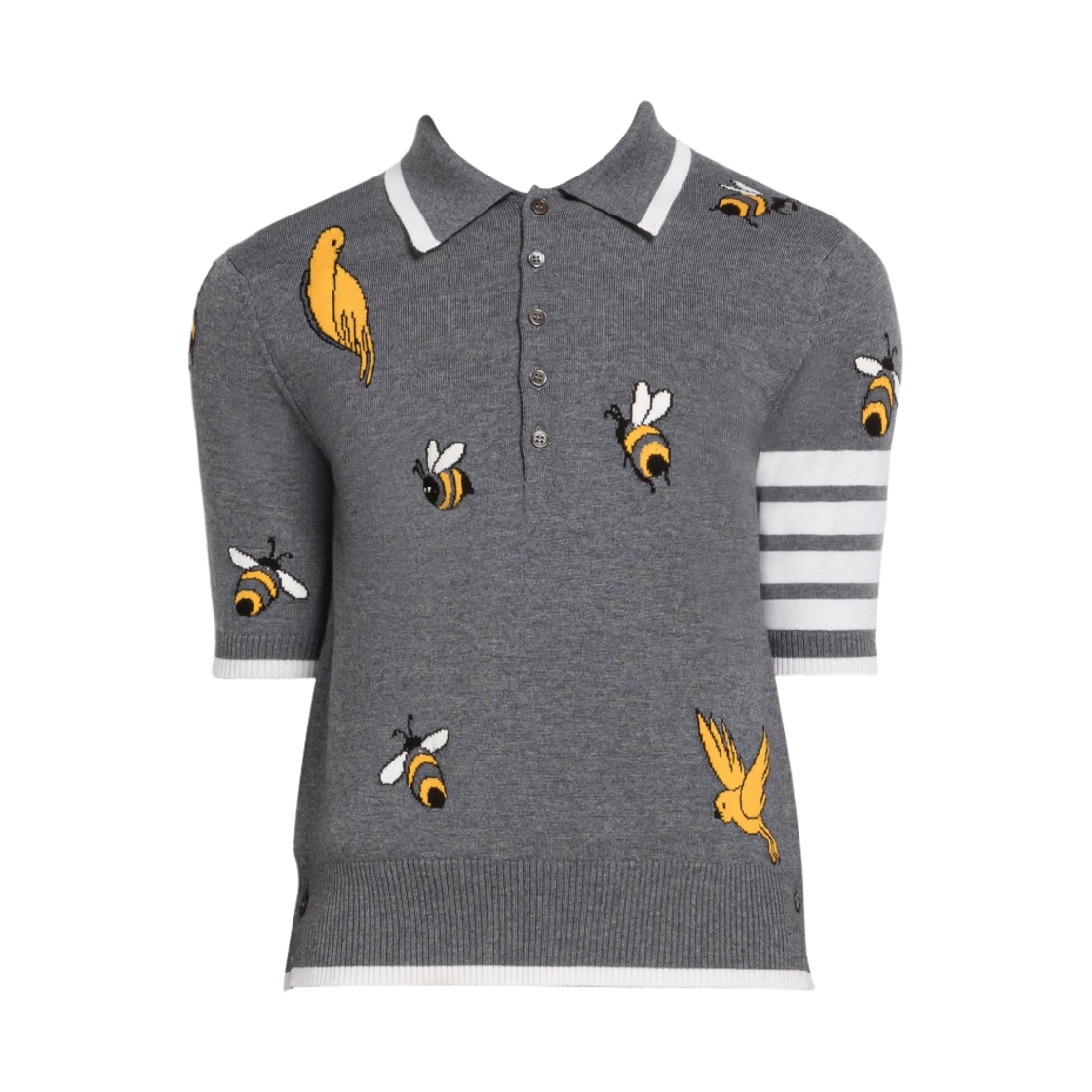 톰브라운 코튼 메리노 버드 & 비 하프 드롭 사선 폴로 미디움 그레이(Thom Browne Cotton Merino Birds & Bees Half Drop 4-Bar Polo Medium Grey) - 1