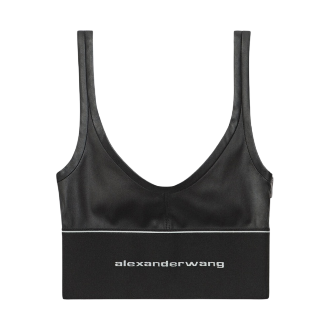(W) 알렉산더 왕 레더 로고 엘라스틱 브라 블랙