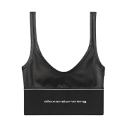 (W) Alexander Wang Logo Elastic Bra in Leather Black