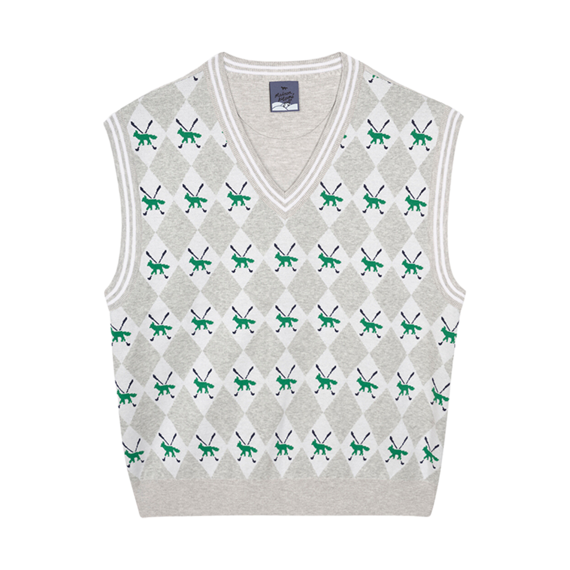 메종 키츠네 프로파일 폭스 아가일 베스트 그레이 멜란지(Maison Kitsune Profile Fox Argyle Vest Grey Melange) - 1