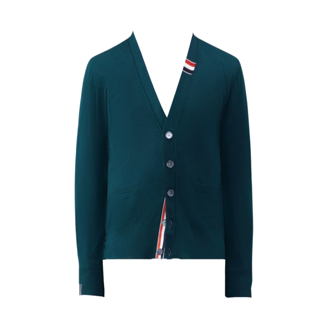 MKC489A-Y1014-310 Thom Browne Fine Merino Jersey Stripe Relaxed V-Neck Cardigan Green