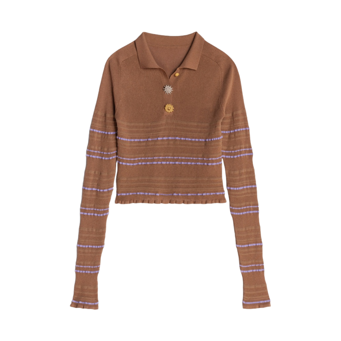 (W) 자크뮈스 라 마이유 아오우로 스트라이프 롱슬리브 니트 폴로 브라운((W) Jacquemus La Maille Aouro Striped Long Sleeve Knit Polo Brown) - 1