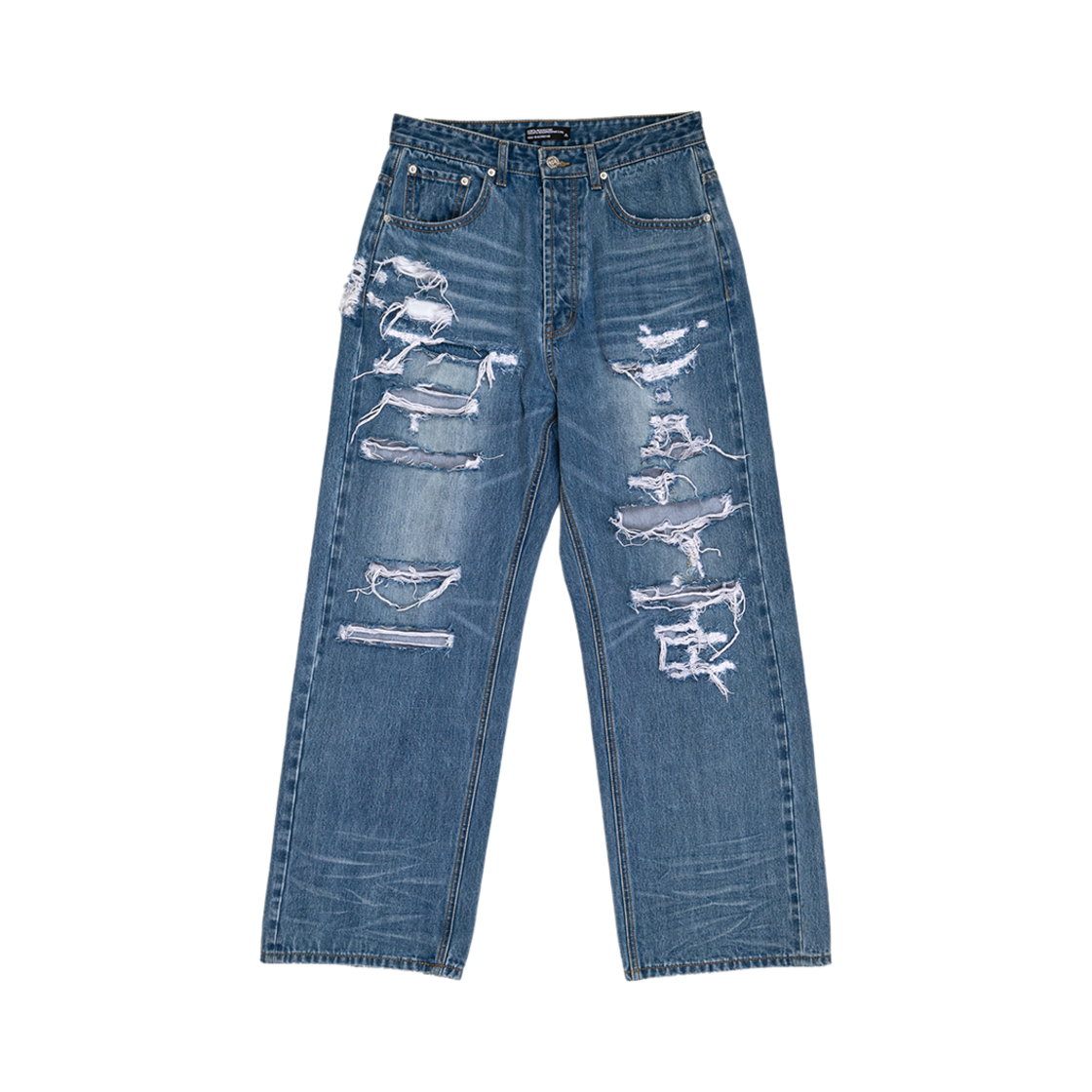 선데이오프클럽 쓰래쉬드 & 리페어드 셀비지 데님 워시드 블루