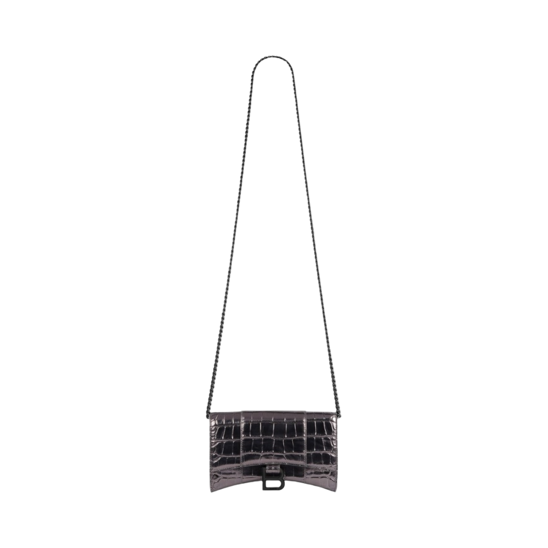 발렌시아가 메탈라이즈드 크로커다일 엠보스 카프스킨 아워글래스 체인 지갑 다크 실버(Balenciaga Hourglass Wallet On Chain in Metallized Crocodile Embossed Calfskin Dark Silver) - 1