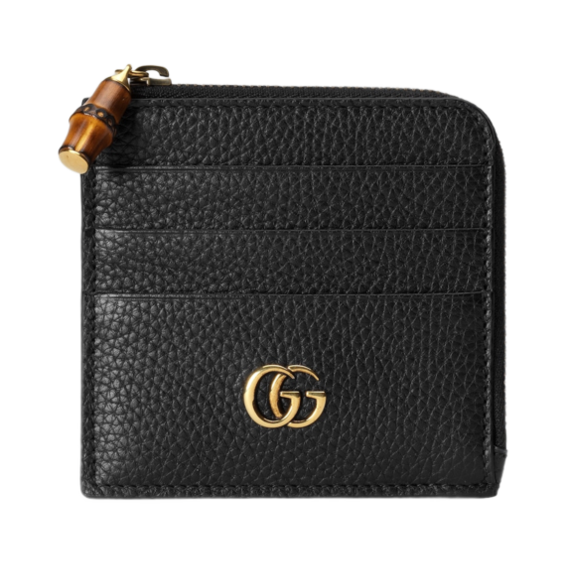 739497-AABXM-1000 Gucci Double G Card Case with Bamboo Black Leather