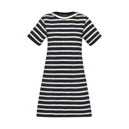 (W) Dior Mariniere Short Dress Navy Blue White Virgin Wool Knit Blend
