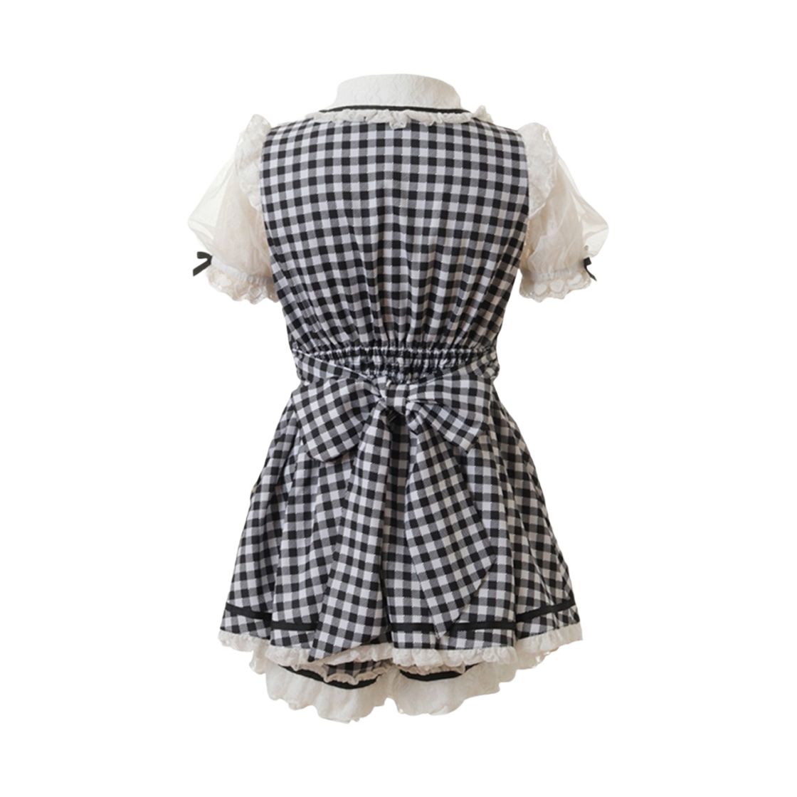 (W) 리즈 리사 쓰리 리본 깅엄 요크 셋업 블랙((W) Liz Lisa Three Ribbon Gingham Yoke Set-Up Black) - 2