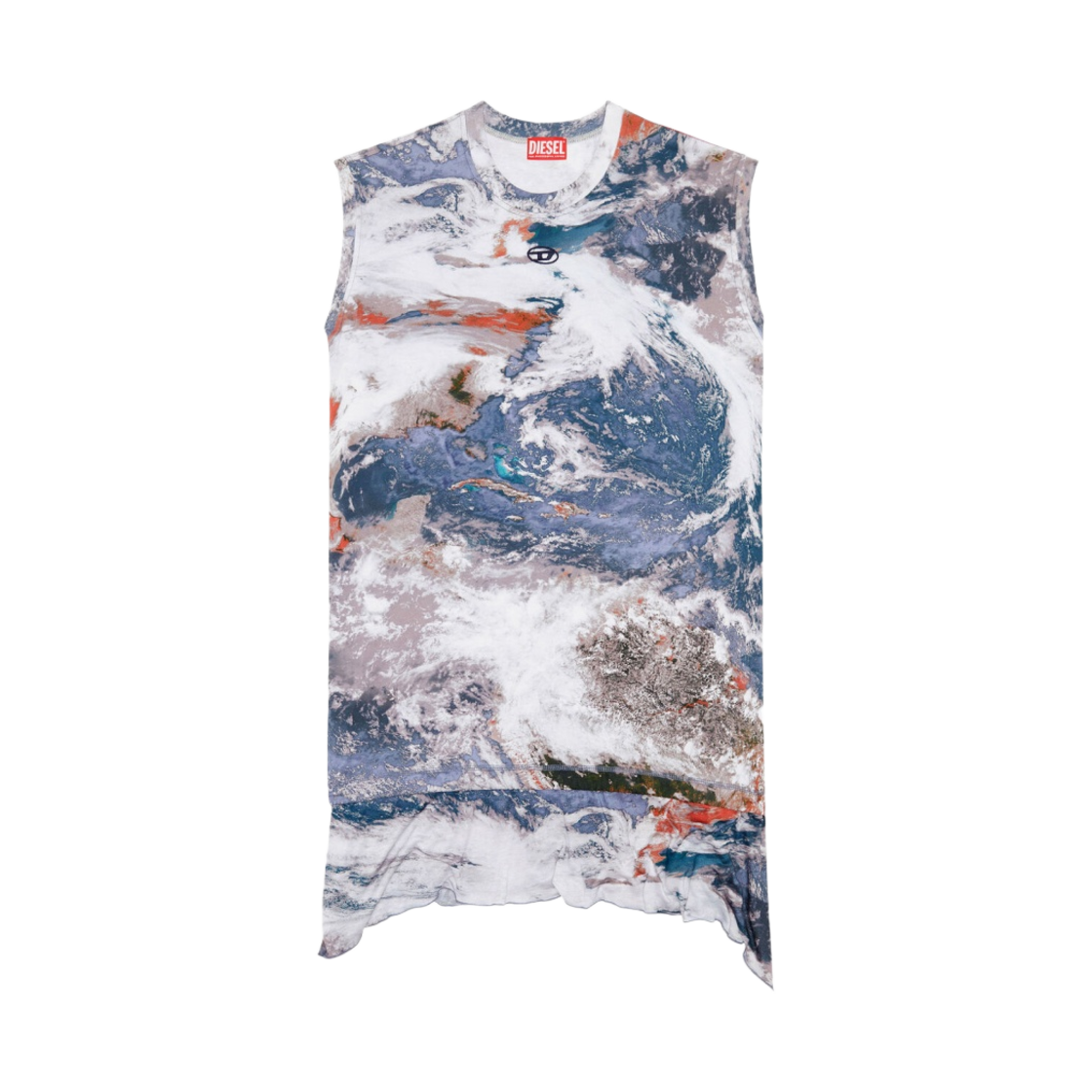 (W) 디젤 D-롤레티-Nw-L1 프린티드 티셔츠 드레스 블루 화이트((W) Diesel D-Rolletty-Nw-L1 Printed T-Shirt Dress Blue White) - 1