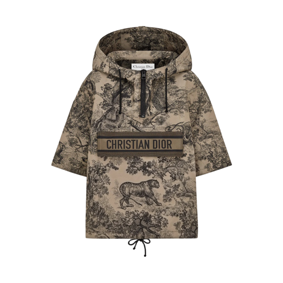 (W) 디올 숏슬리브 후드 아노락 테크니컬 태피터 자카드 트왈 드 주이 모티프 헤이즐넛
