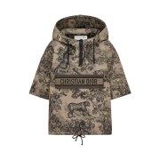(W) Dior Half Sleeved Hooded Anorak Technical Taffeta Jacquard with Toile de Jouy Motif Hazelnut