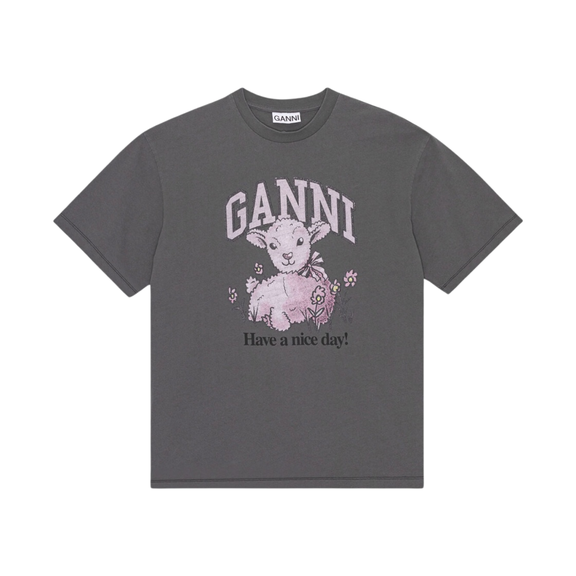 T3789-490 (W) Ganni Grey Future Relaxed Lamb T-Shirt Volcanic Ash