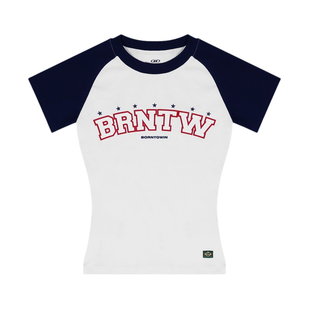 본투윈 BRNTW 래글런 세미 크롭 티셔츠 화이트
