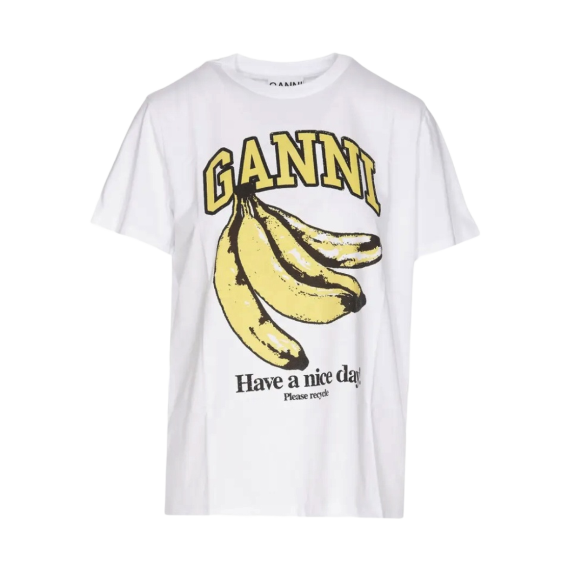 (W) 가니 화이트 릴렉스드 바나나 티셔츠 브라이트 화이트((W) Ganni White Relaxed Banana T-Shirt Bright White)