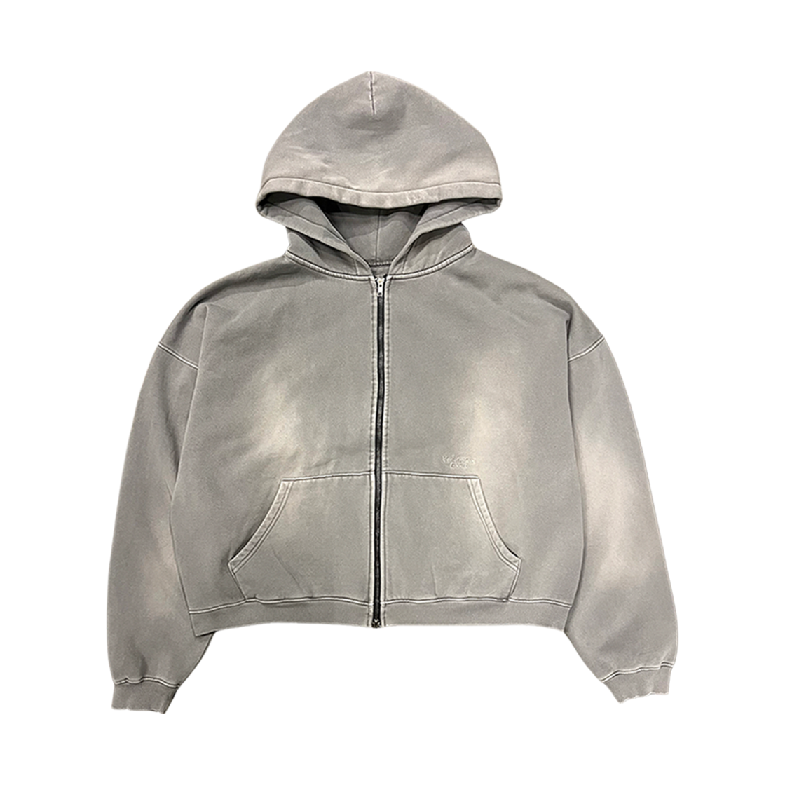 UMCM69GR Undermycar Mu.69 Anti Fxxking Logo Play Vintage Brush Washed Hood Zip up Gray