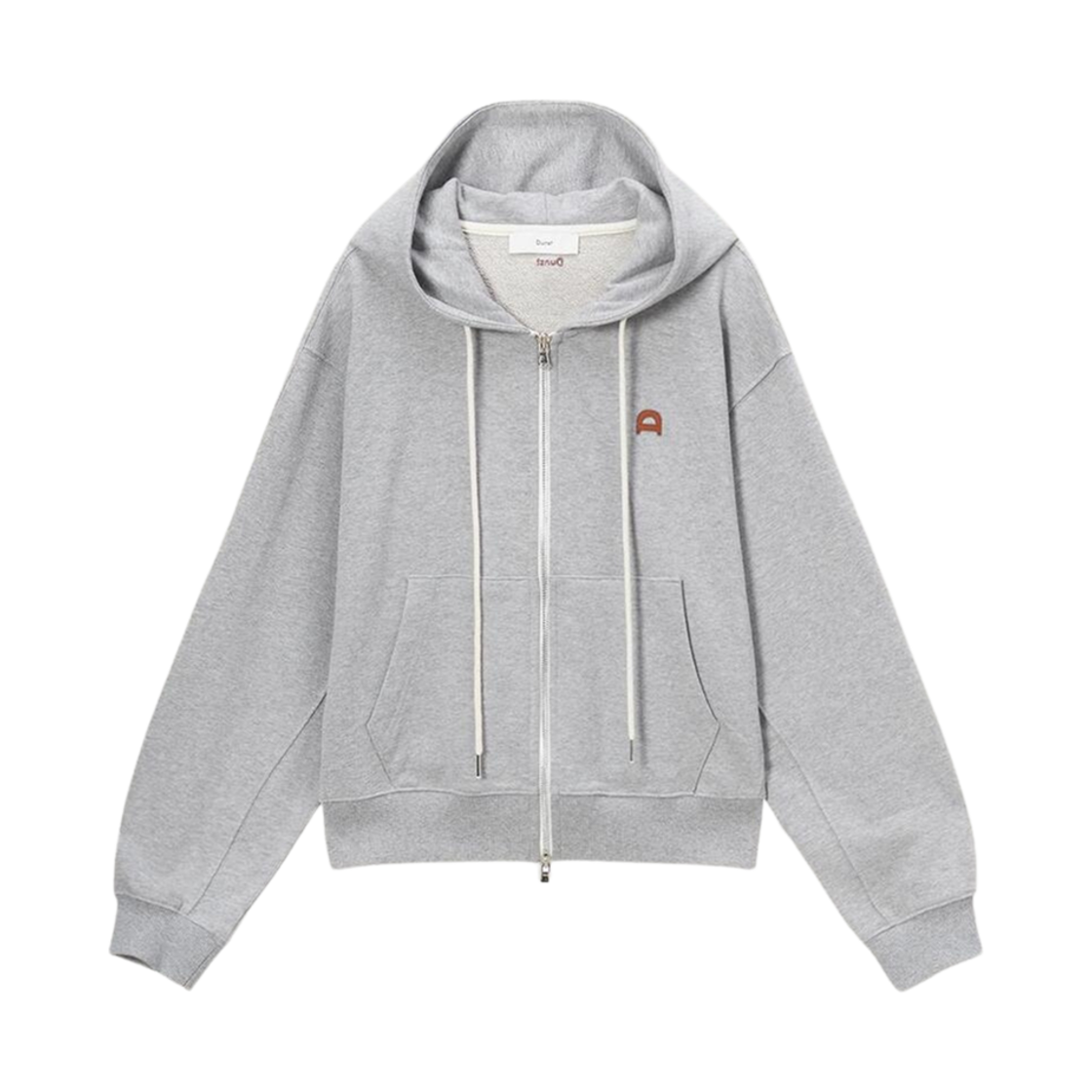 던스트 레더 로고 집업 후드 멜란지 그레이(Dunst Leather Logo Zip-Up Hoodie Melange Grey)