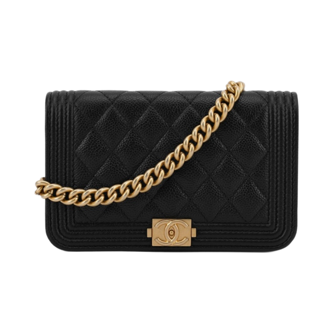 AP2205-B06200-94305 Chanel Boy Chanel Clutch On Chain Grained Calfskin & Gold Black