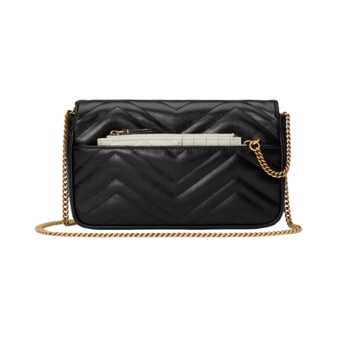 구찌 GG 마몽 미니 카드 케이스 체인 지갑 블랙 레더(Gucci GG Marmont Mini Card Case Chain Wallet Black Leather) - 2