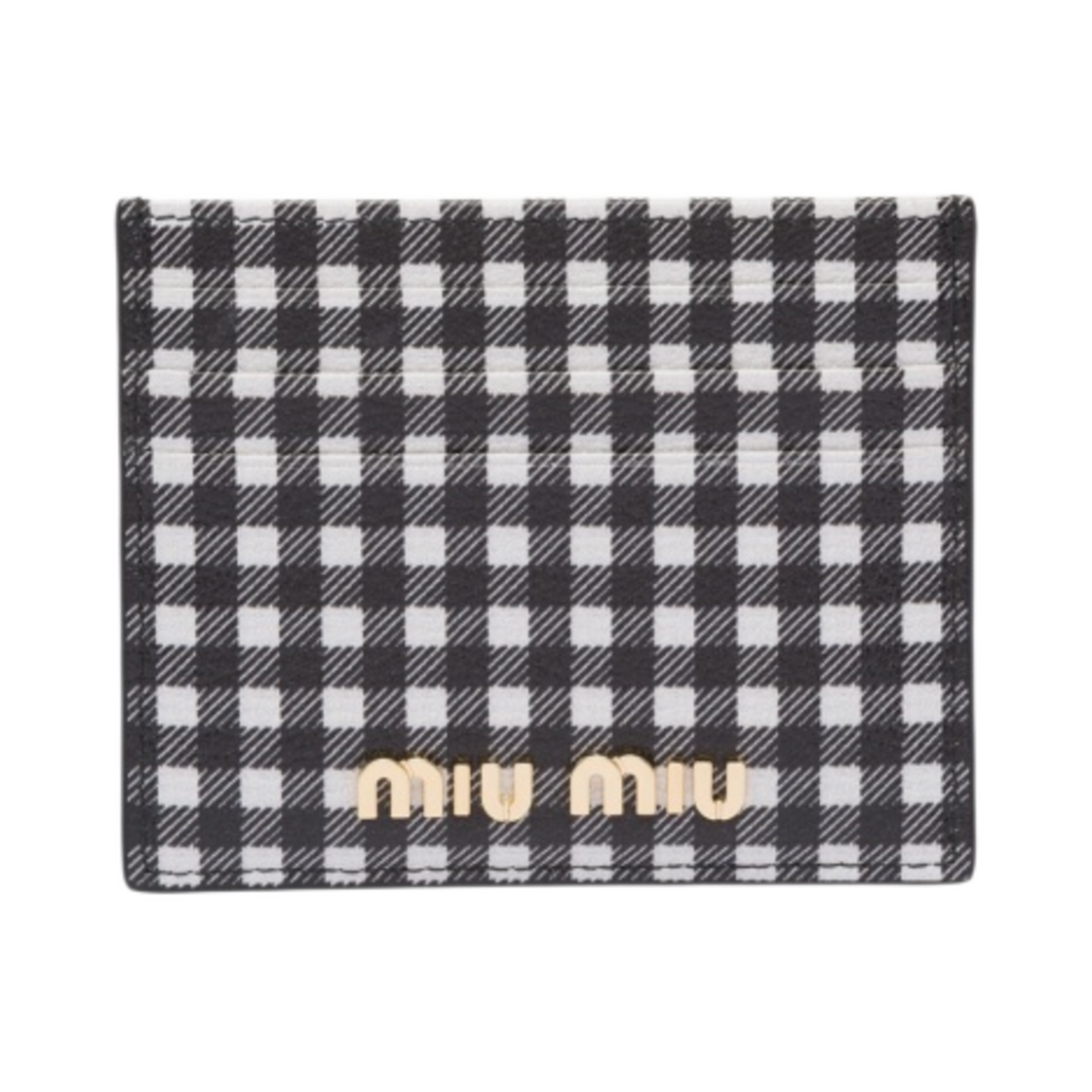 미우 미우 프린트 마드라스 가죽 카드 홀더 블랙 화이트(Miu Miu Printed Madras Leather Card Holder Black White) - 1