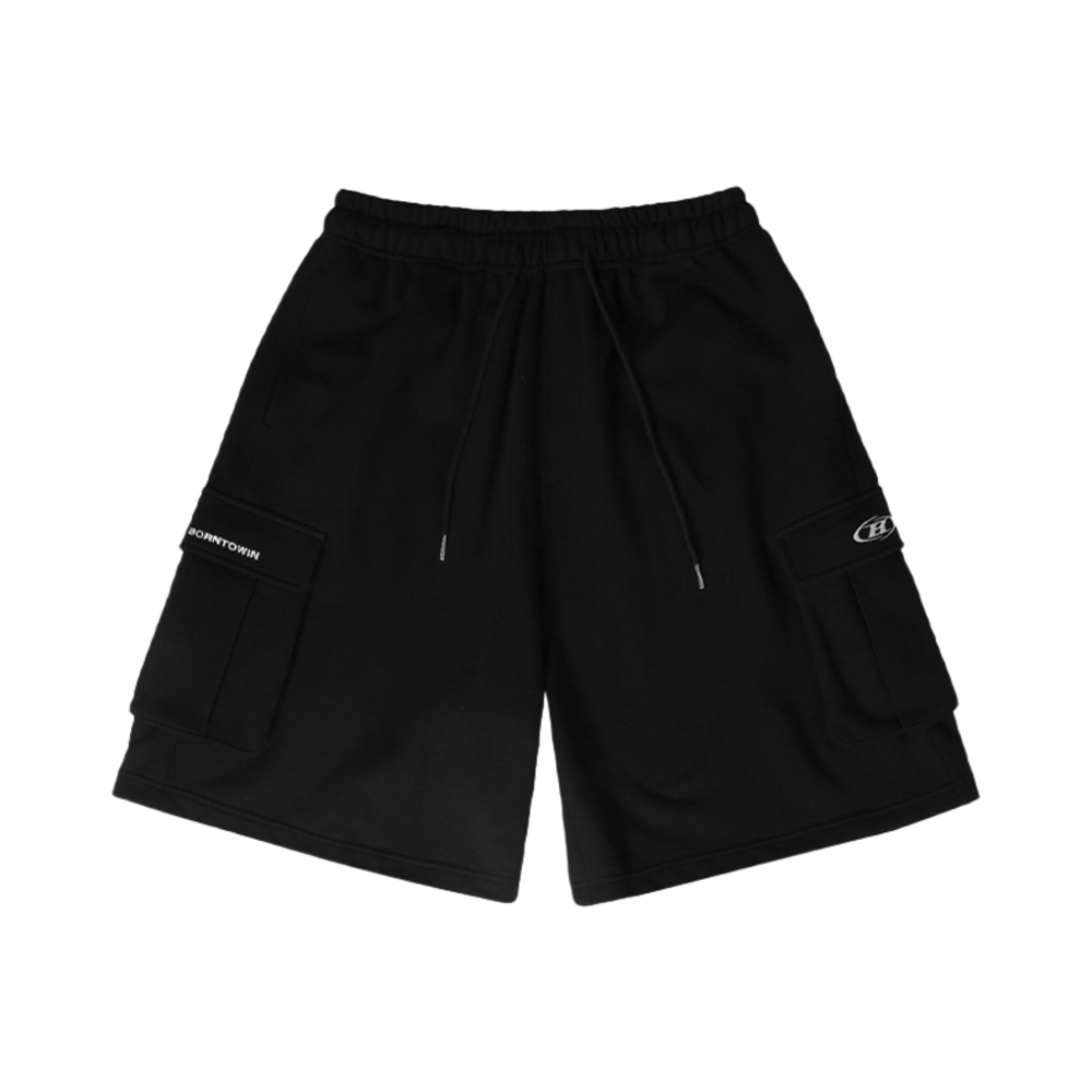 본투윈 심볼 로고 카고 버뮤다 팬츠 블랙