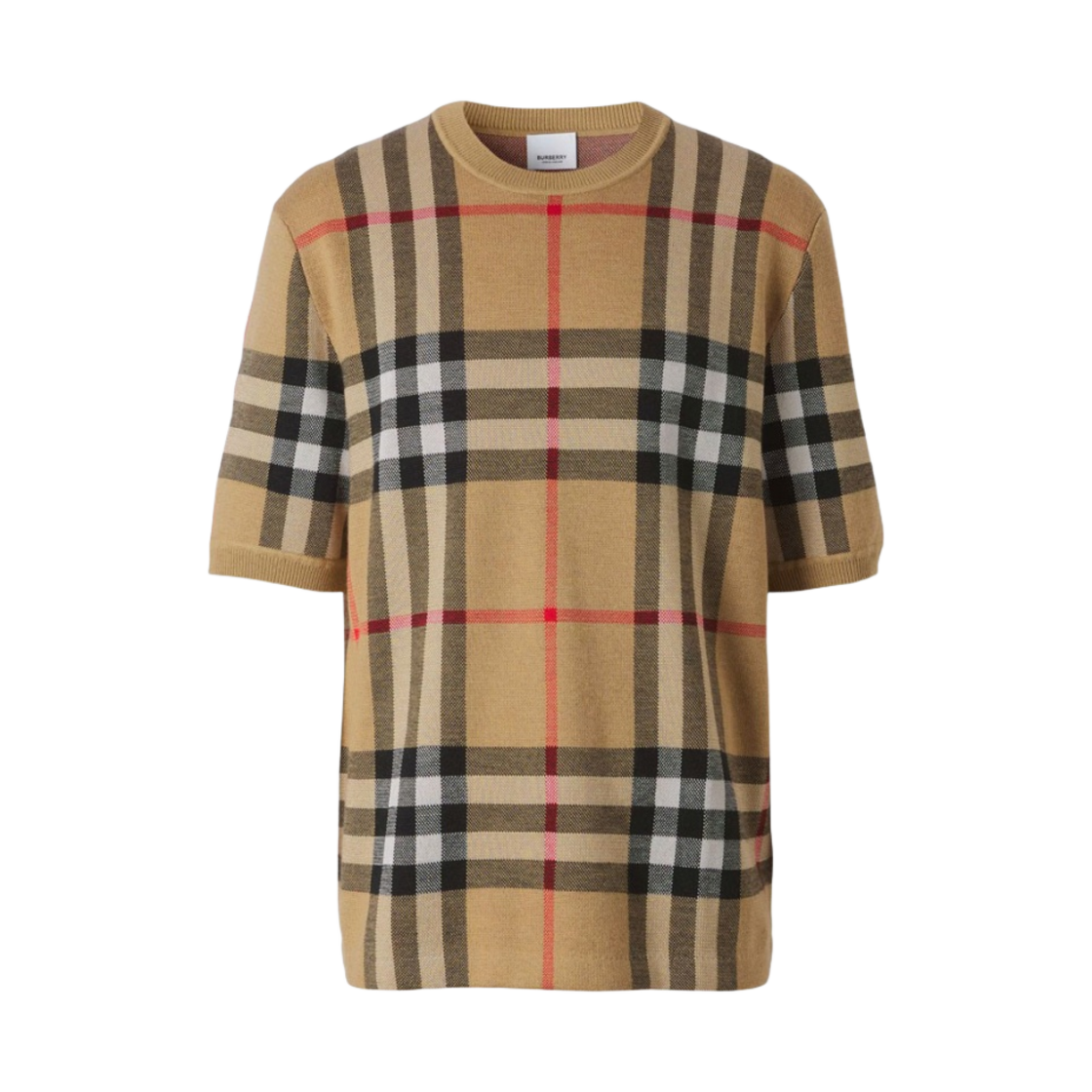 8043571 Burberry Short Sleeve Check Wool Silk Jacquard Top Archive Beige