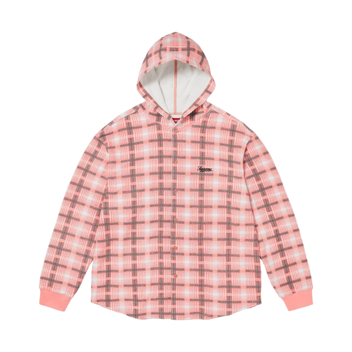 - Supreme Hooded Plaid Knit Shirt Pink - 23FW