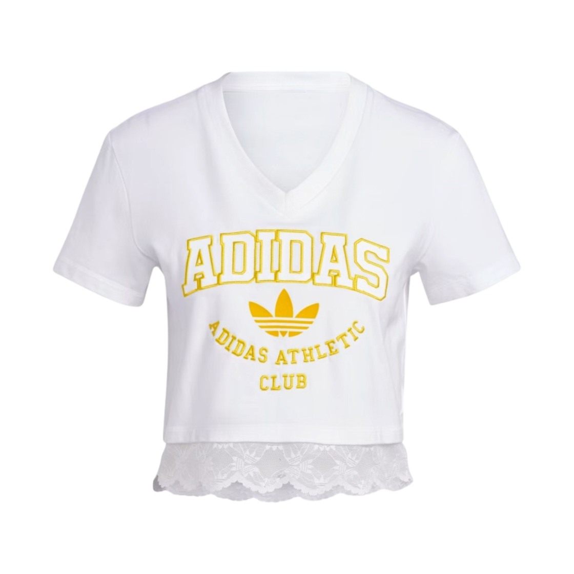 (W) 아디다스 크롭 레이스 트림 티셔츠 화이트 - US 사이즈((W) Adidas Cropped Lace Trim T-Shirt White - US Sizing) - 1