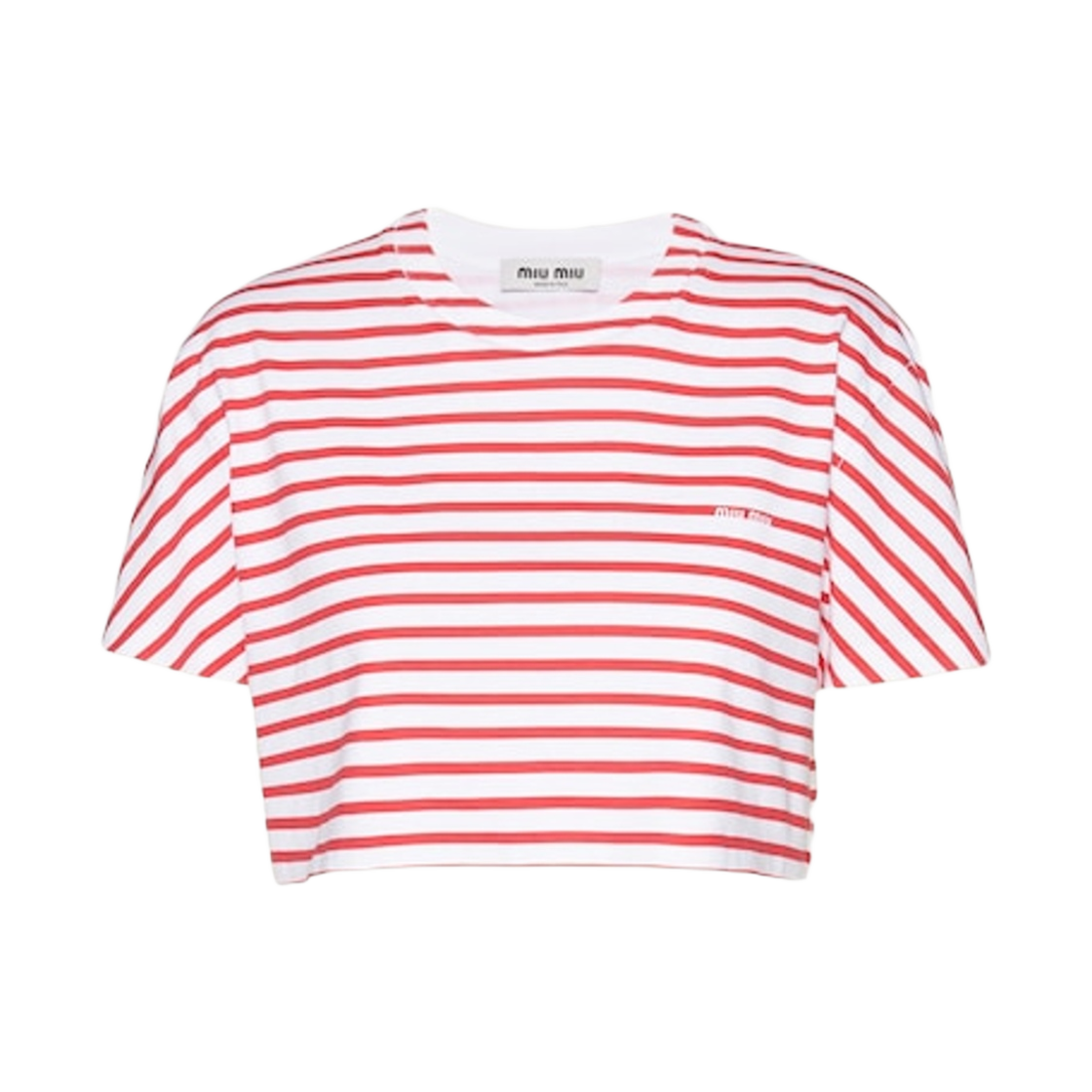 (W) 미우 미우 프린티드 로고 코튼 티셔츠 화이트 레드