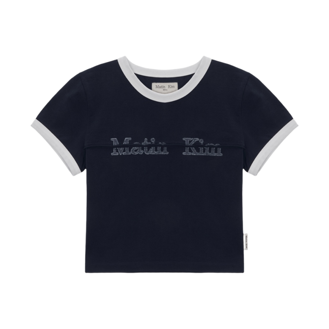 MATIN KIMLOGO CUTTED RINGER CROP TOP 新品 Logo Cutted Ringer Crop Top in White | Matin Kim | Couturist