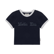 (W) Matin Kim Cutted Logo Ringer Crop Top Navy