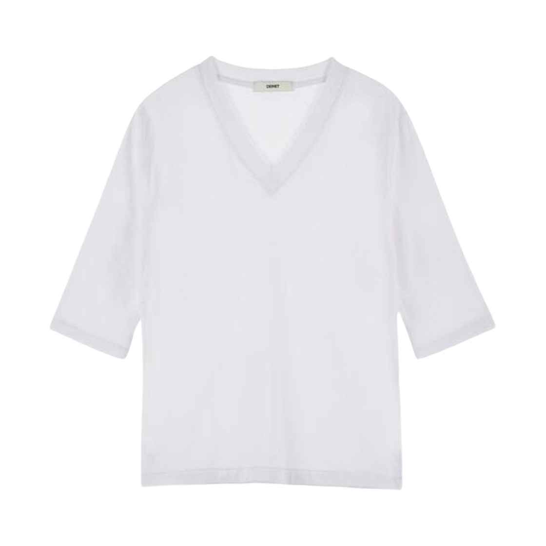 (W) 다이닛 브이 넥 슬리브 티셔츠 화이트((W) Deinet V Neck Sleeve T-Shirts in White)