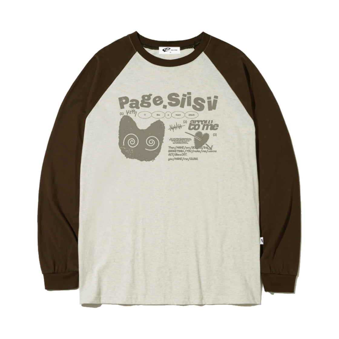 P242LS029BW pagesiisii Heart Attack Cat Print Overfit Long Sleeve Brown