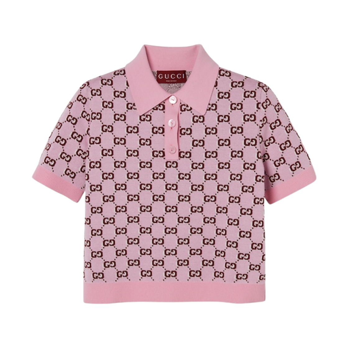 (W) 구찌 GG 쉐도우 울 자카드 폴로 탑 핑크((W) Gucci GG Shadow Wool Jacquard Polo Top Pink) - 1