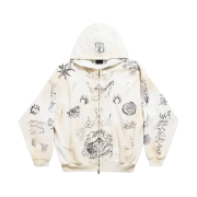 Balenciaga Tat Zip-Up Medium Fit Hoodie Off White Black