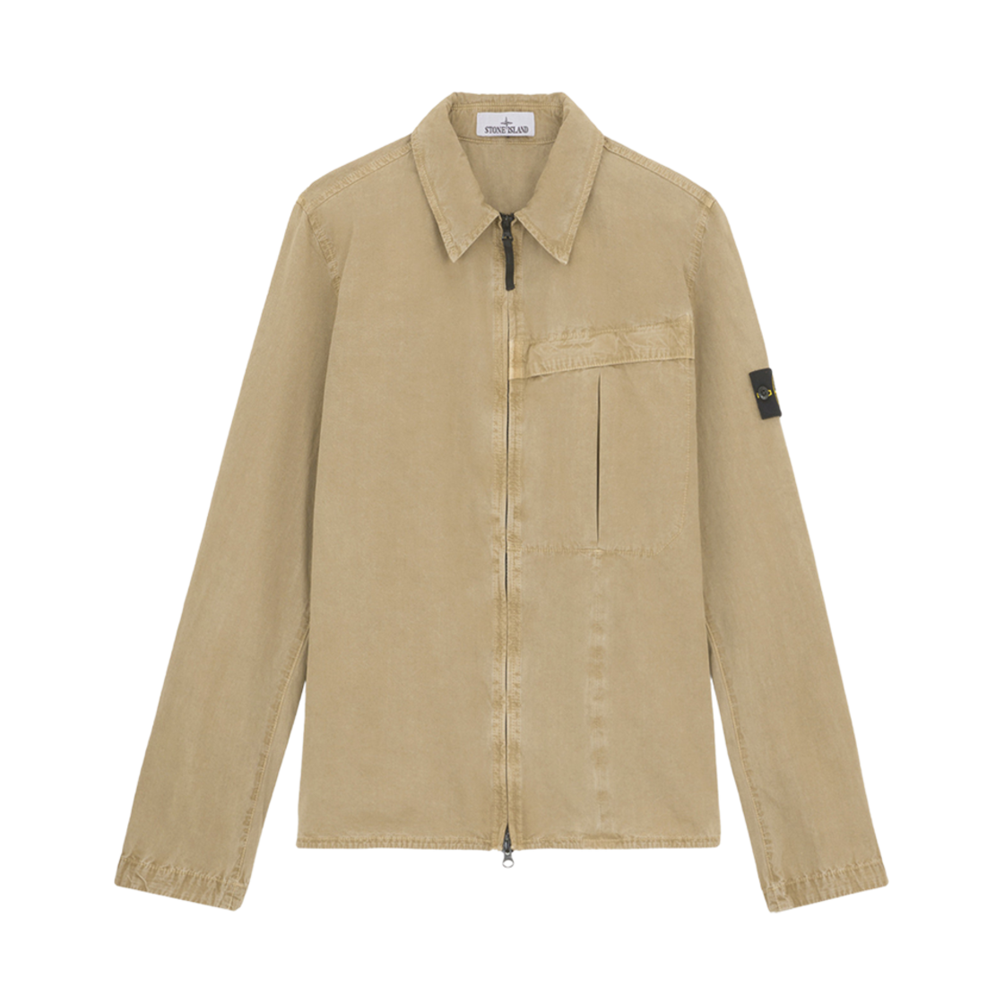 8115103WN-V0194 Stone Island 103WN Brushed Organic Cotton Canvas Old Effect Overshirt with Zipper Fastening Biscuit - 24FW