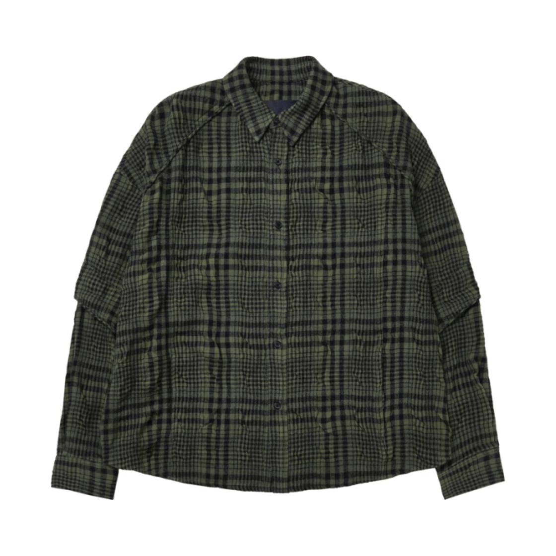 JC4964P53H Juun.J Wool Cotton Washing Check Dual Sleeve Shirt Khaki - 24FW