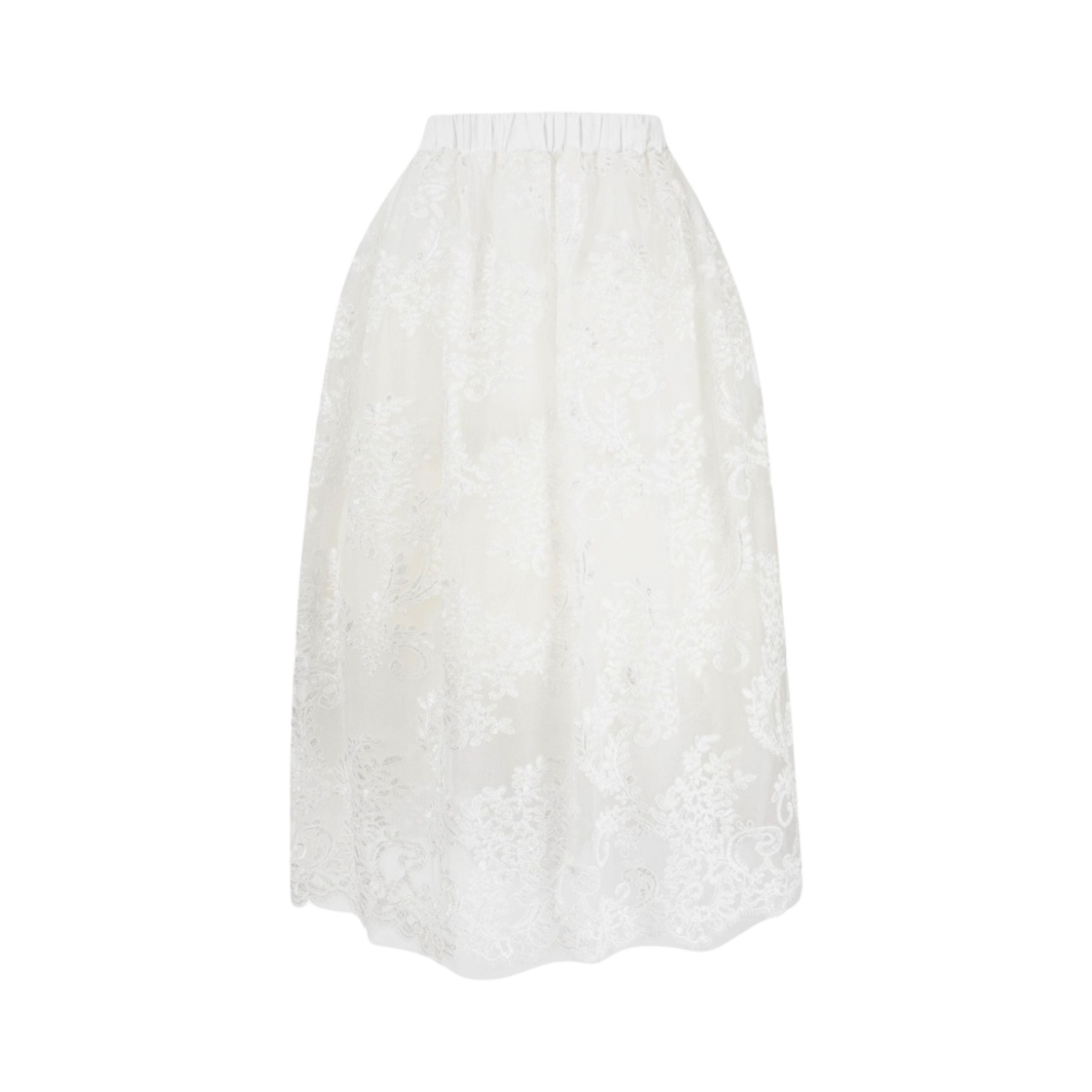 (W) 시몬 로샤 레이스 오버레이 튤레 미디 스커트 화이트