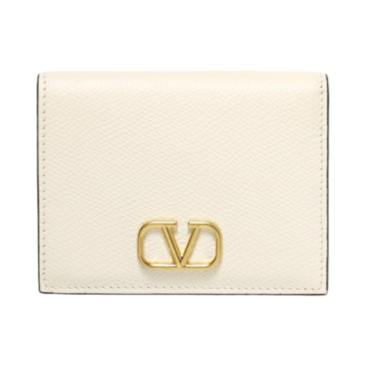 Valentino Compact Vlogo Signature Grainy Calfskin Wallet Light Ivory