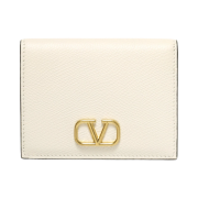 Valentino Compact Vlogo Signature Grainy Calfskin Wallet Light Ivory