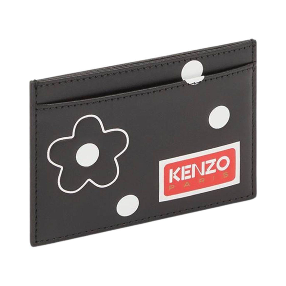 FD65PM720L45-99 Kenzo Floral Print Leather Card Holder Black