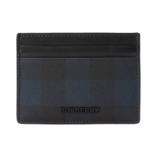8073282 Burberry Check and Leather Card Case Navy