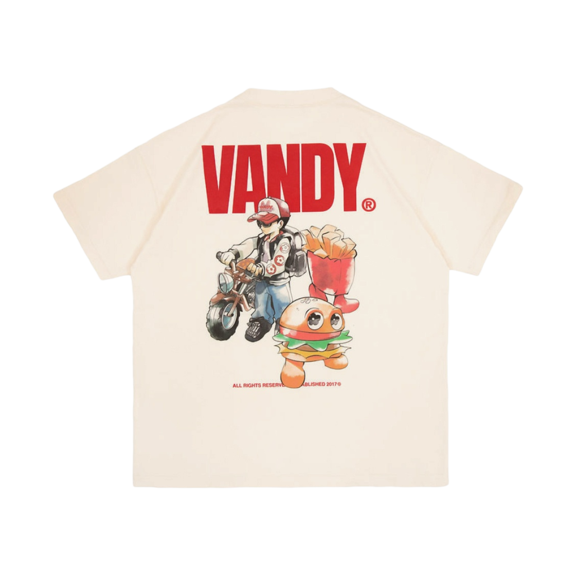 반디 더 핑크 바이크 애니메이션 티셔츠 크림(Vandy The Pink Bike Anime T-Shirt Cream)