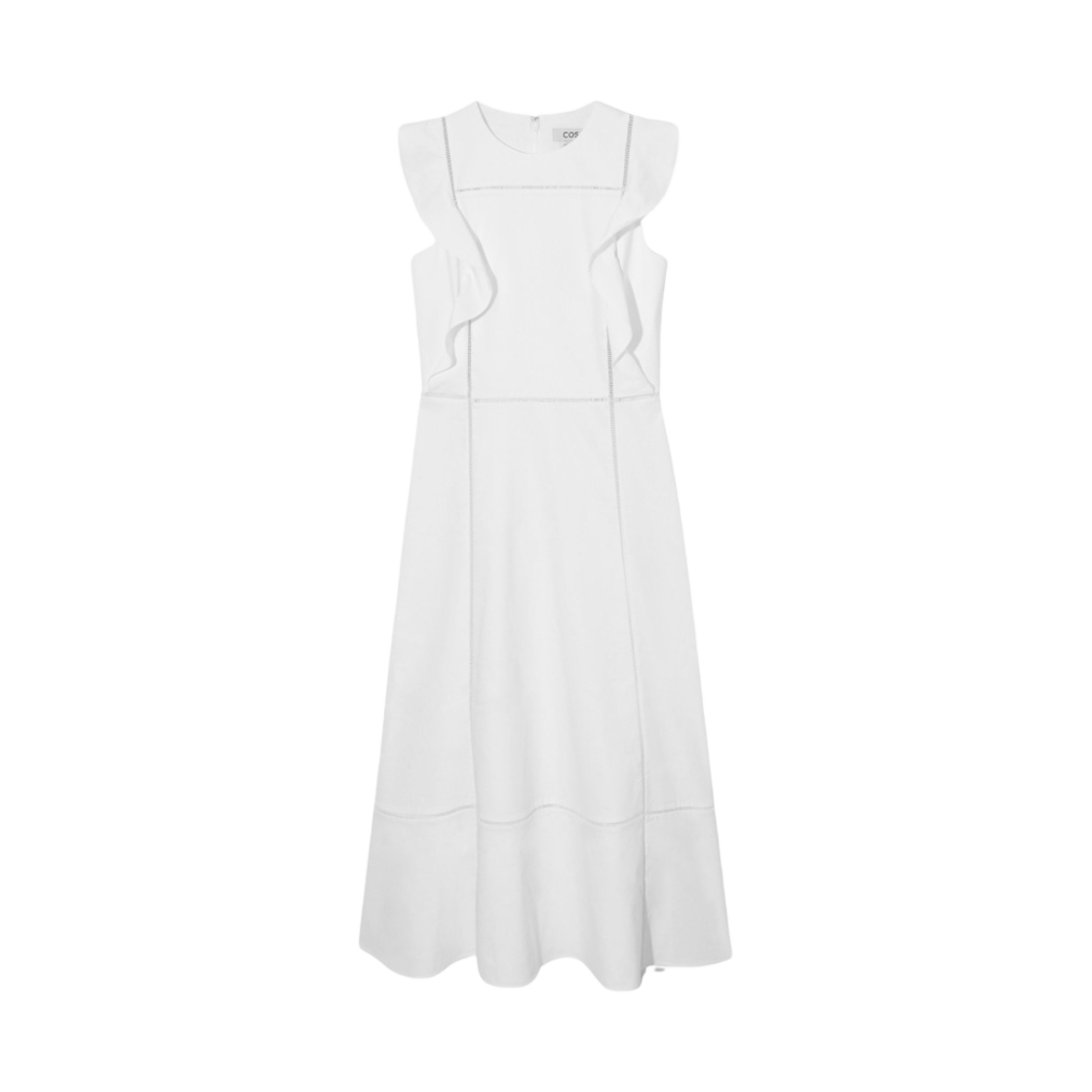 (W) 코스 프릴 캡 슬리브 리넨 블렌드 드레스 화이트((W) COS Frill Cap-Sleeve Linen-Blend Dress White) - 1