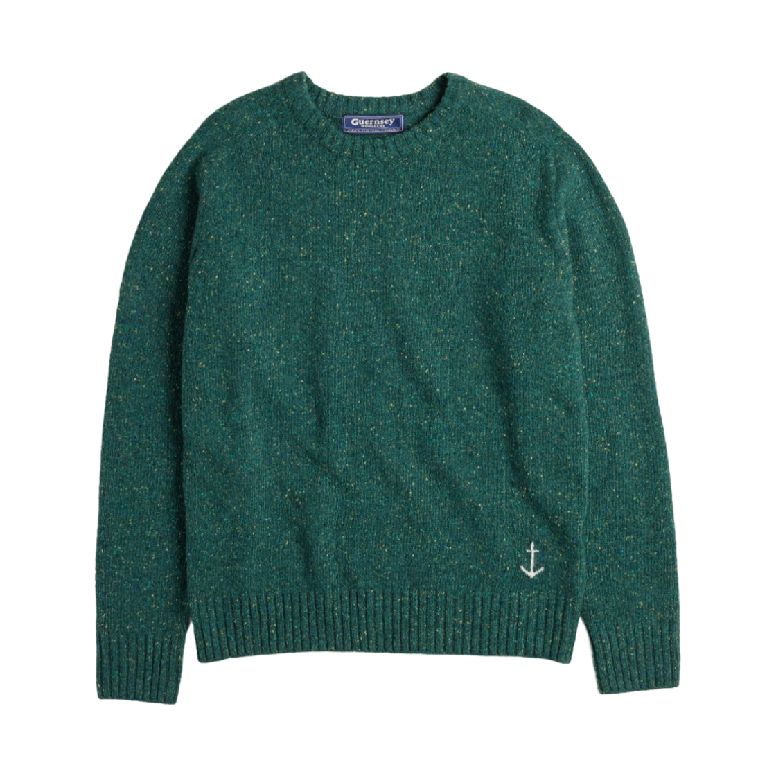 - Guernsey Woollens Nep Yarn Essential Wool Crewneck Saddle Sweater Green