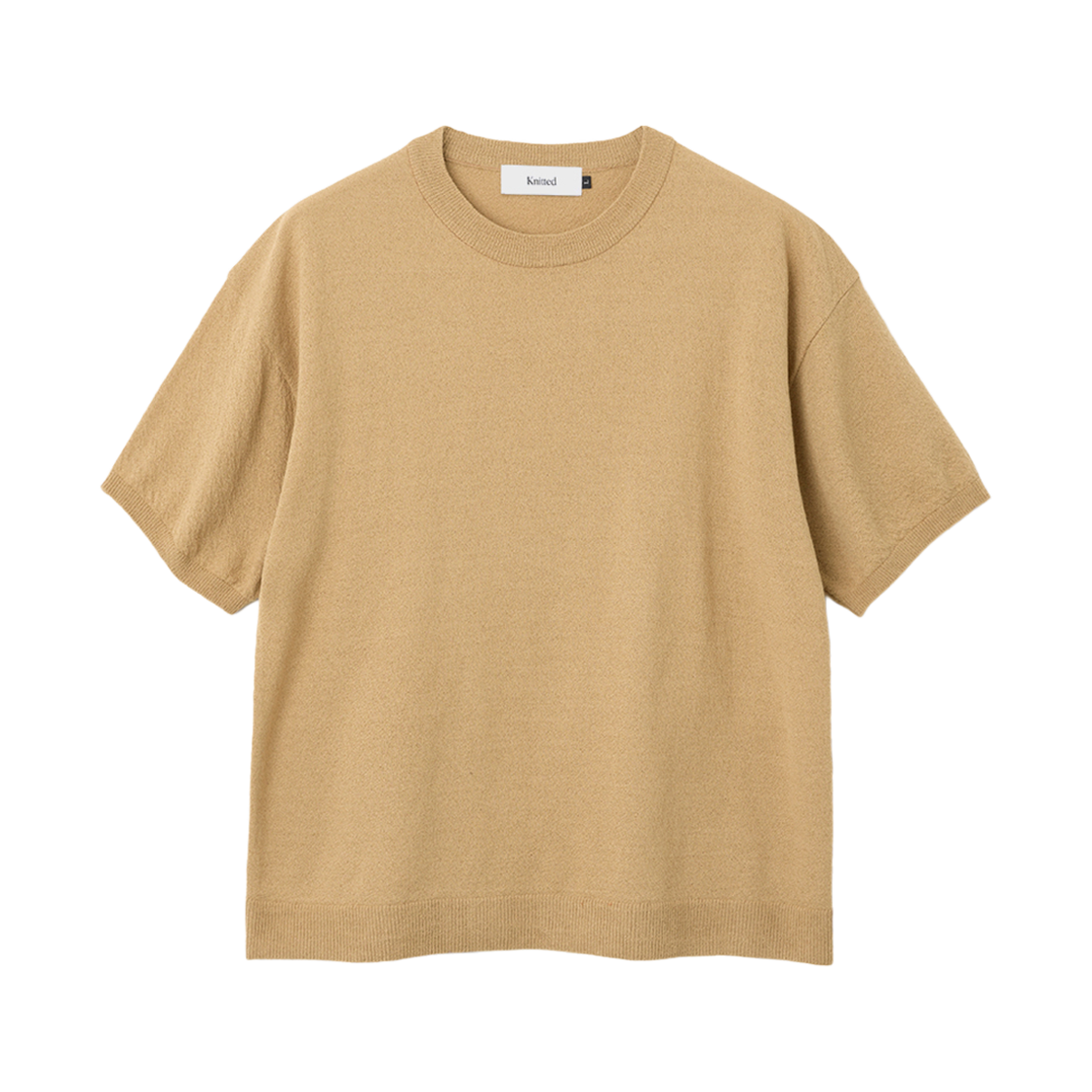 니티드 쿨 썸머 에센셜 라운드 반팔 니트티 카멜