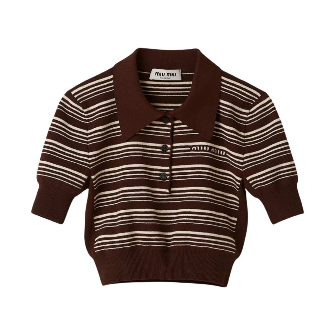 (W) 미우 미우 코튼 니트 폴로 셔츠 토바코((W) Miu Miu Cotton Knit Polo Shirt Tobacco) - 1